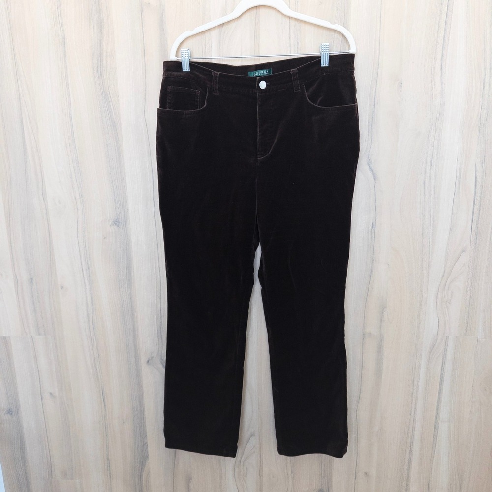Lauren Ralph Lauren Womens Velvet Pants 12 Brown Straight Leg Preppy Classic